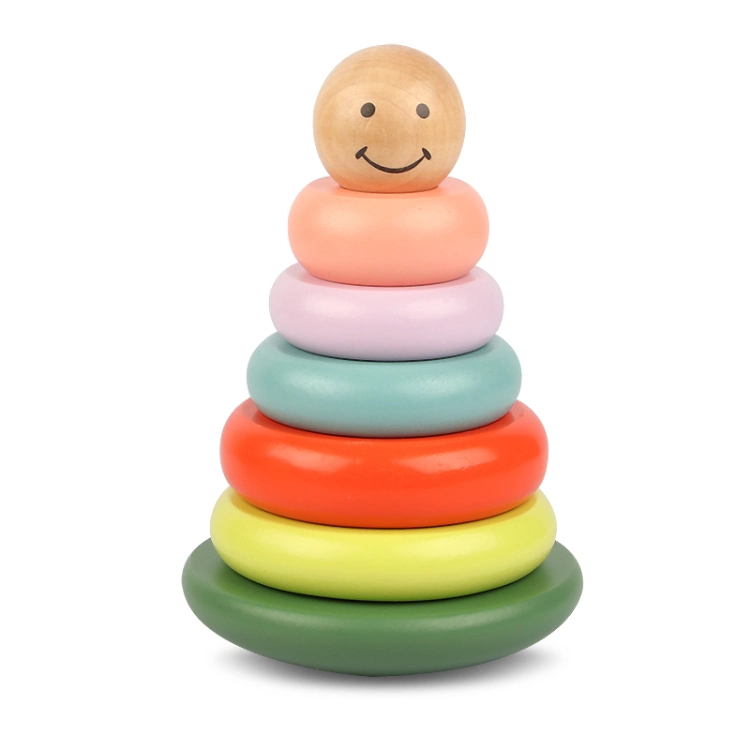 Wooden Colorful Smiling Face Rocking Tower Tumbler Creative Toys