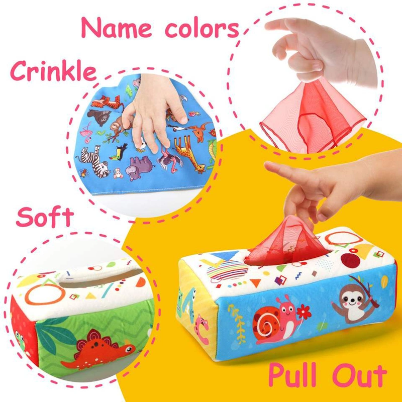 Infants Magic Tissue Box Montessori Toys Baby Sensory Toys with Crinkle Paper & Juggling Rainbow Dance Scarves for Toddlers