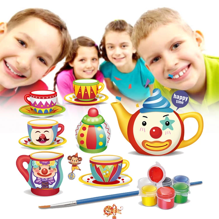 Other Pretend Play Preschool Children DIY Painting Ceramic Tea Set Toy