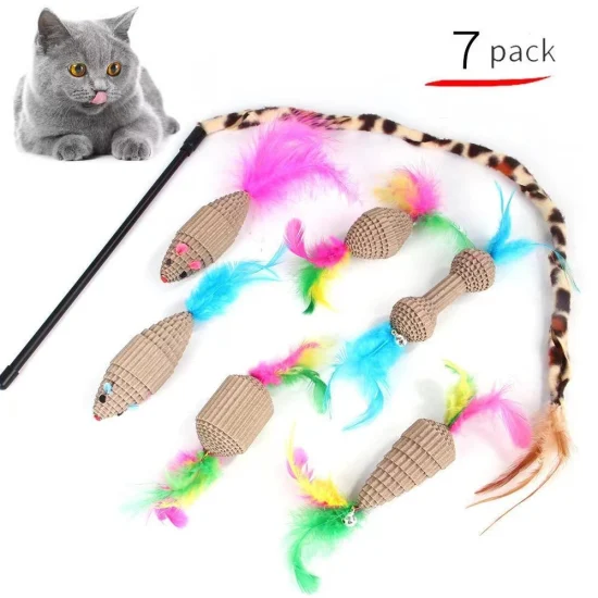 Jouets en papier ondulé de haute qualité Funny Cute Cat Teaser Stick Cat String Toy