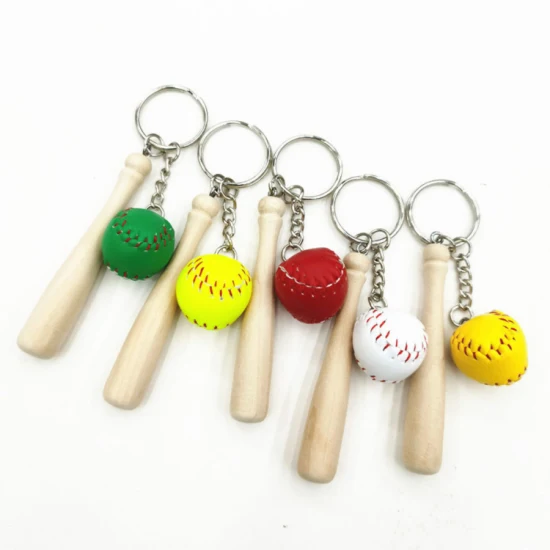 Leon Factory Design Softball Chaîne Pendentif 2cm Pendentif En Gros Petite Boule Long Bâton Porte-clés Accessoires Artisanat Personnalisé En Bois Baseball Porte-clés