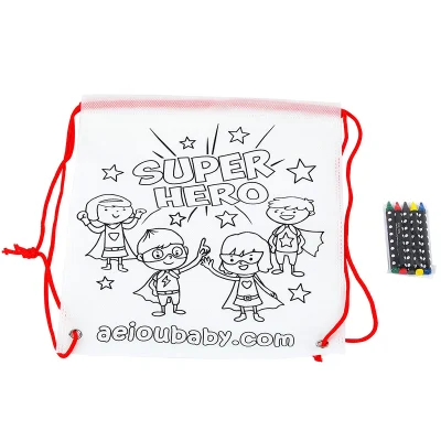 Kit de peinture DIY pour enfants, sac super héros à colorier, avec crayons