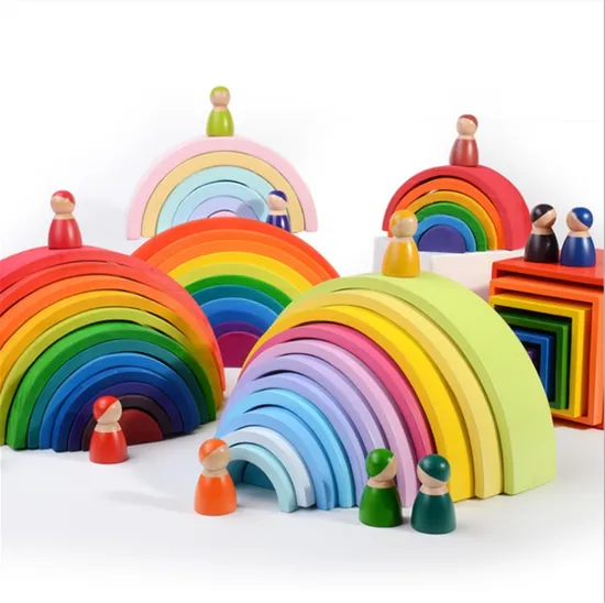 Jouets d'apprentissage éducatifs en bois Boîtes empilables Montessori Couleurs arc-en-ciel Blocs empilables imbriqués